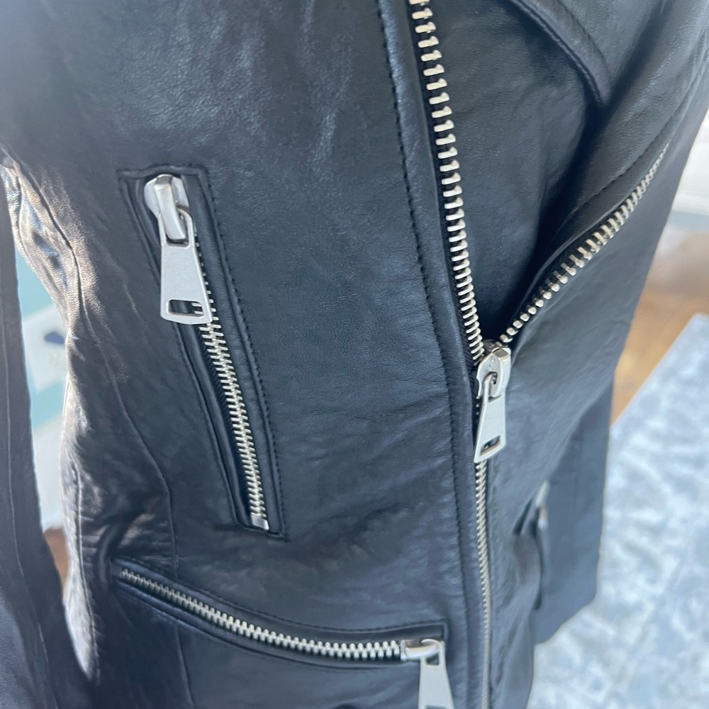 7 for all Mankind Size Small Black Leather Moto Jacket - Picture 5 of 11